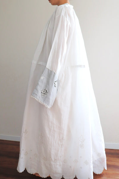 Antique Church Linen Tunic Dress Hand Embroidery
