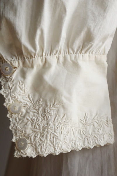 1900s Flower Hand Embroidery Cotton Dress