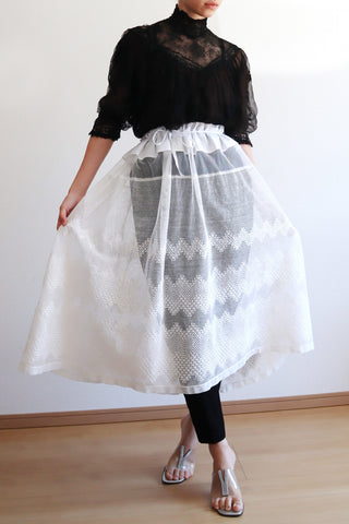1900s Embroidered White Tulle Skirt
