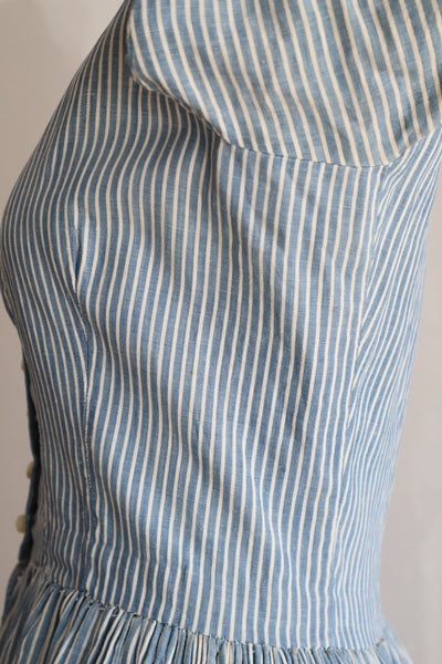 1890s Blue Striped Calico Dress