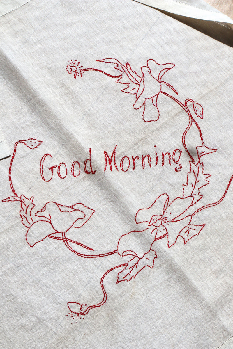 19th Victorian Red Work Layover Sham Good Morning – makky