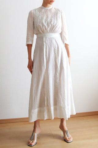 1900s~1910s Hand Embroidery Sheer Cotton Dress