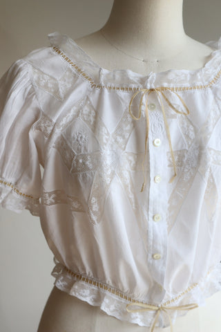 1910s Puff Sleeve Lawn Cotton Corset Cover