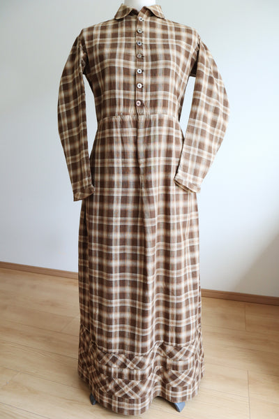19th Victorian Brown Plaid Day Dress