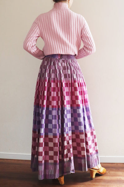 1940s Ombré Gingham Cotton Maxi Skirt