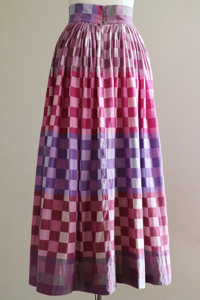 1940s Ombré Gingham Cotton Maxi Skirt