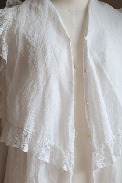 1910s Swiss Dot Cotton Large Sailor Collar Ruffled Lace Trim Blouse
