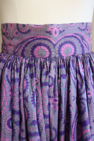 70s Floral Paisley Silk Skirt
