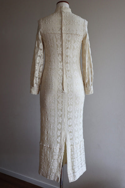70s Vintage Cream Lace Maxi Dress