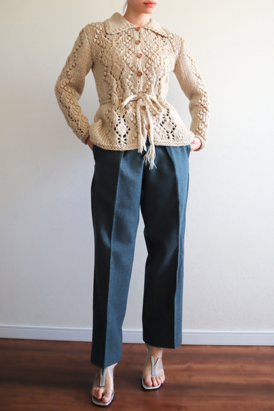 70s Beige Hand Knit Cardigan