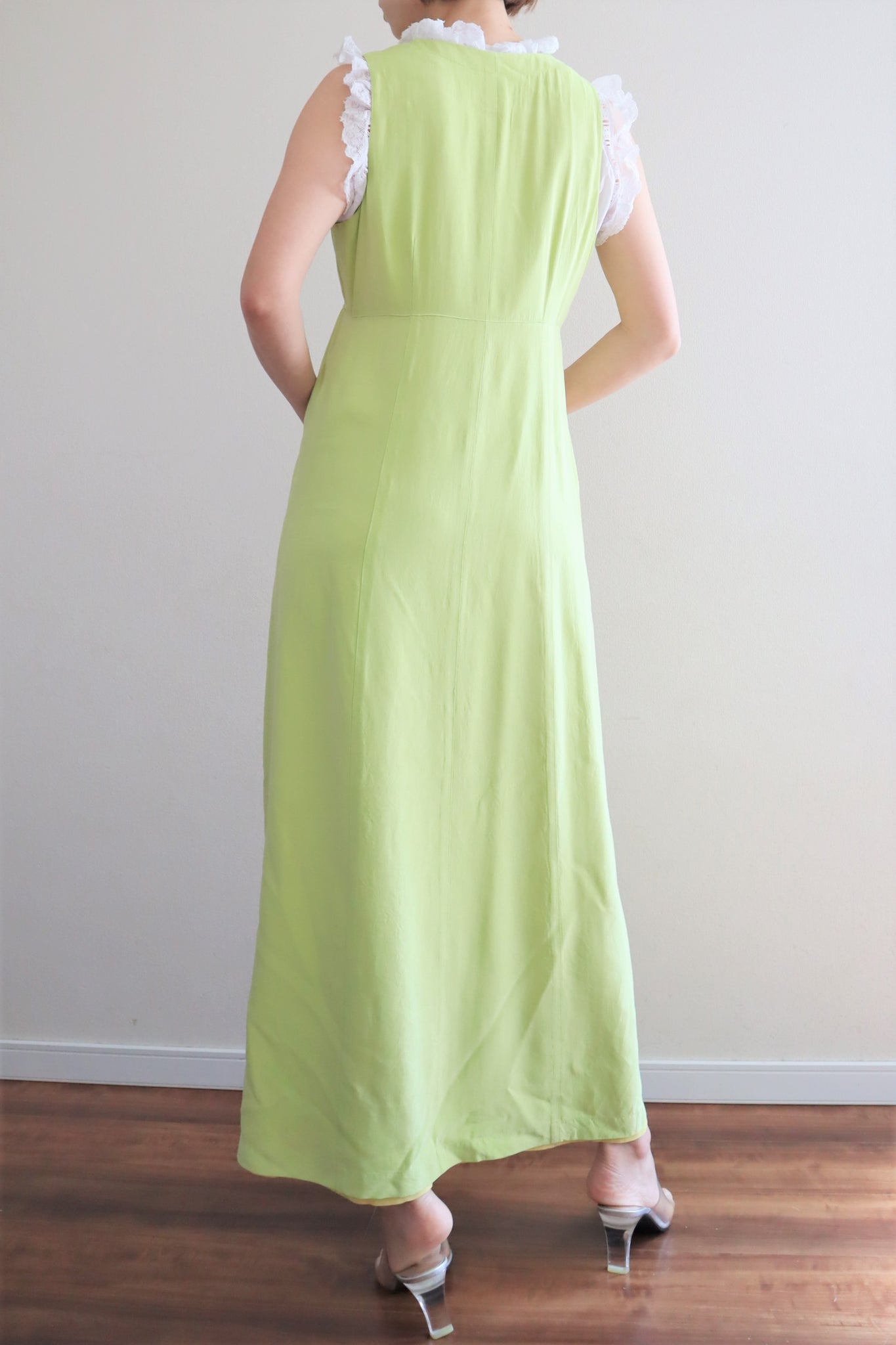 Vintage Lime Green Silk Maxi Dress