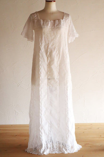 1900s French Valenciennes Lace Cotton Dress