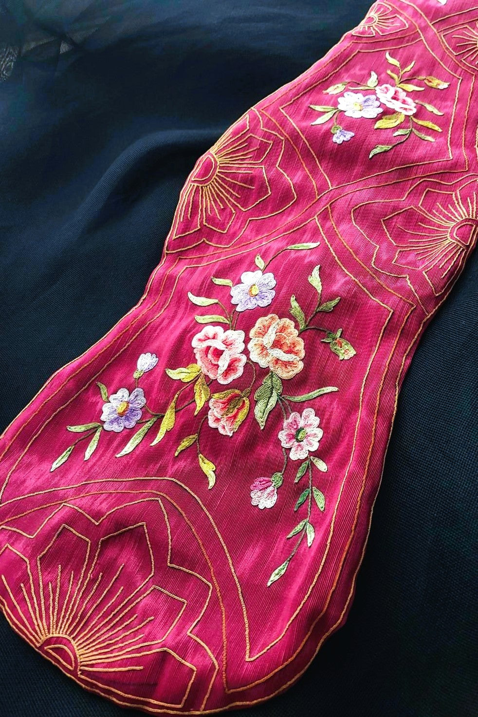 Rare 1890s–1900s French Hand Embroidered Silk Violin Protector