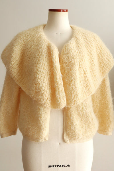 1950s–60s Hand-Knit Mohair Cape-Collar Cardigan