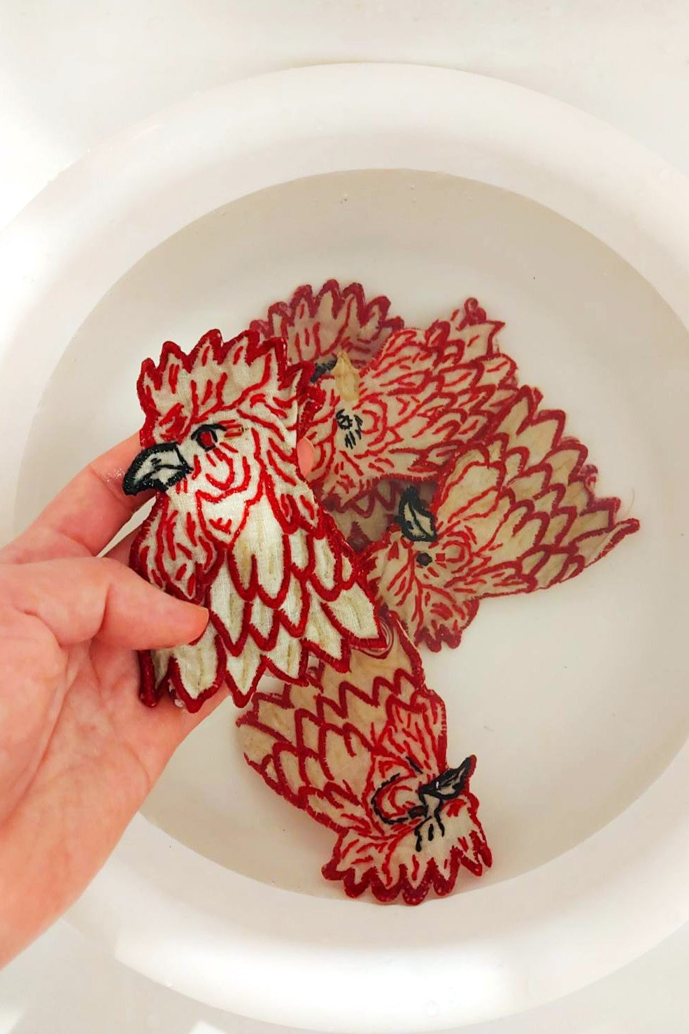 1910s–1920s French Hand-Embroidered Linen Chicken Egg Warmers (Set of 5)