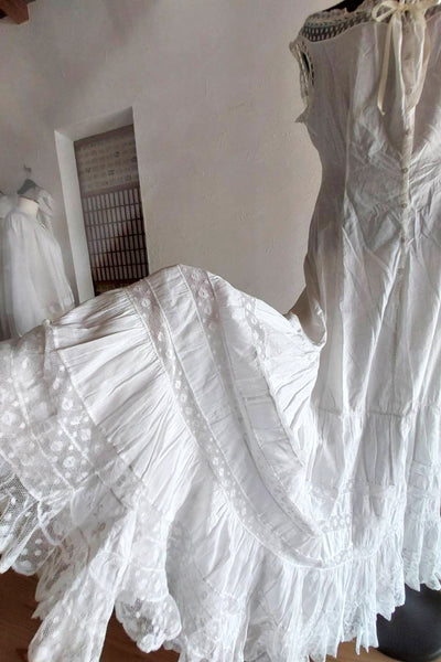 1910s French Valenciennes Lace Cotton Dress