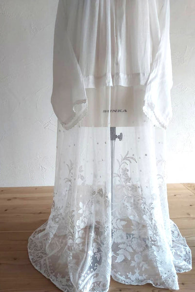 1900s French Linen Church Smock with Carrickmacross Style Lace
