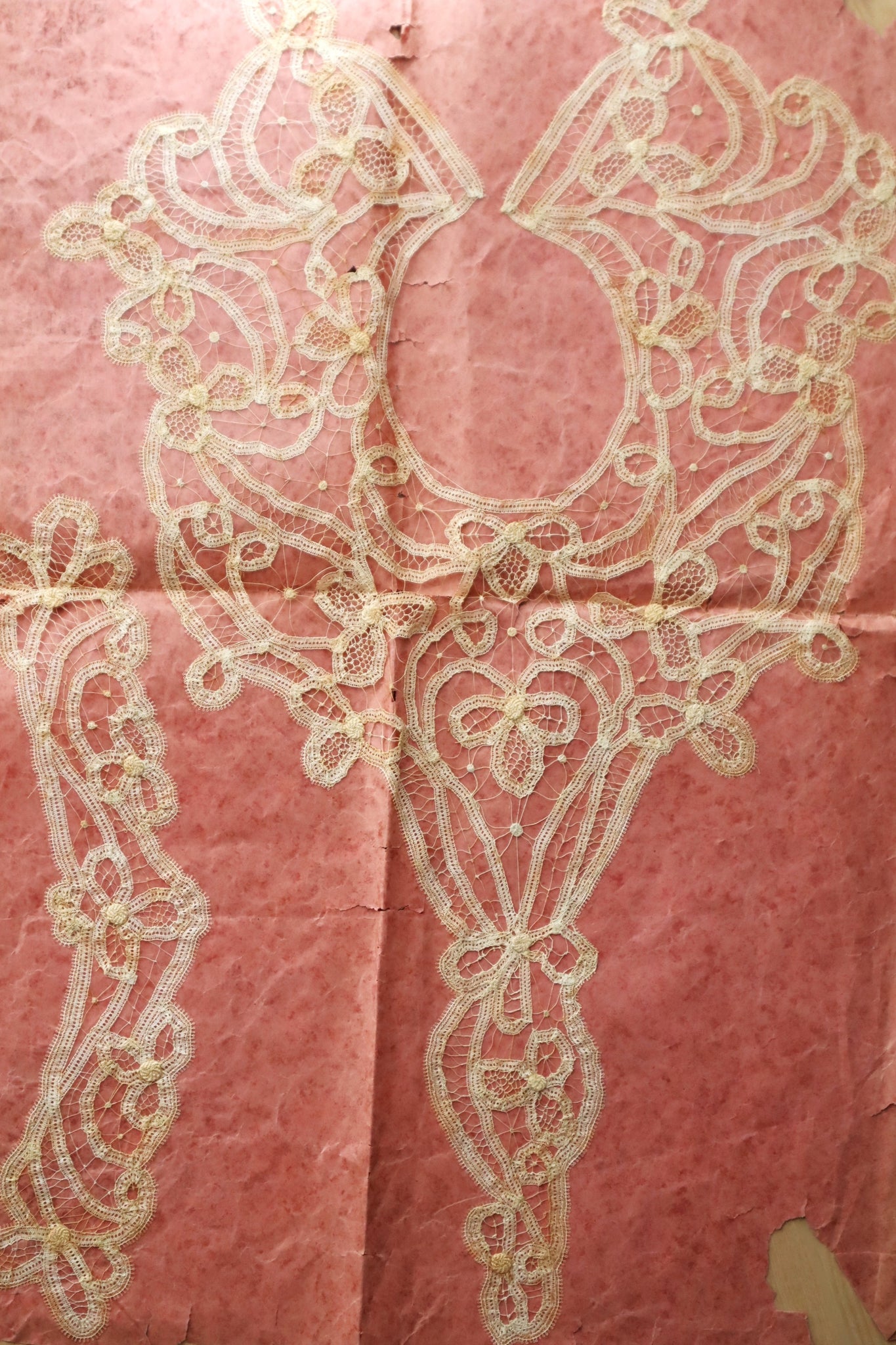 1890s–1900s Handmade Renaissance Tape Lace Collar & Panel on Original Board