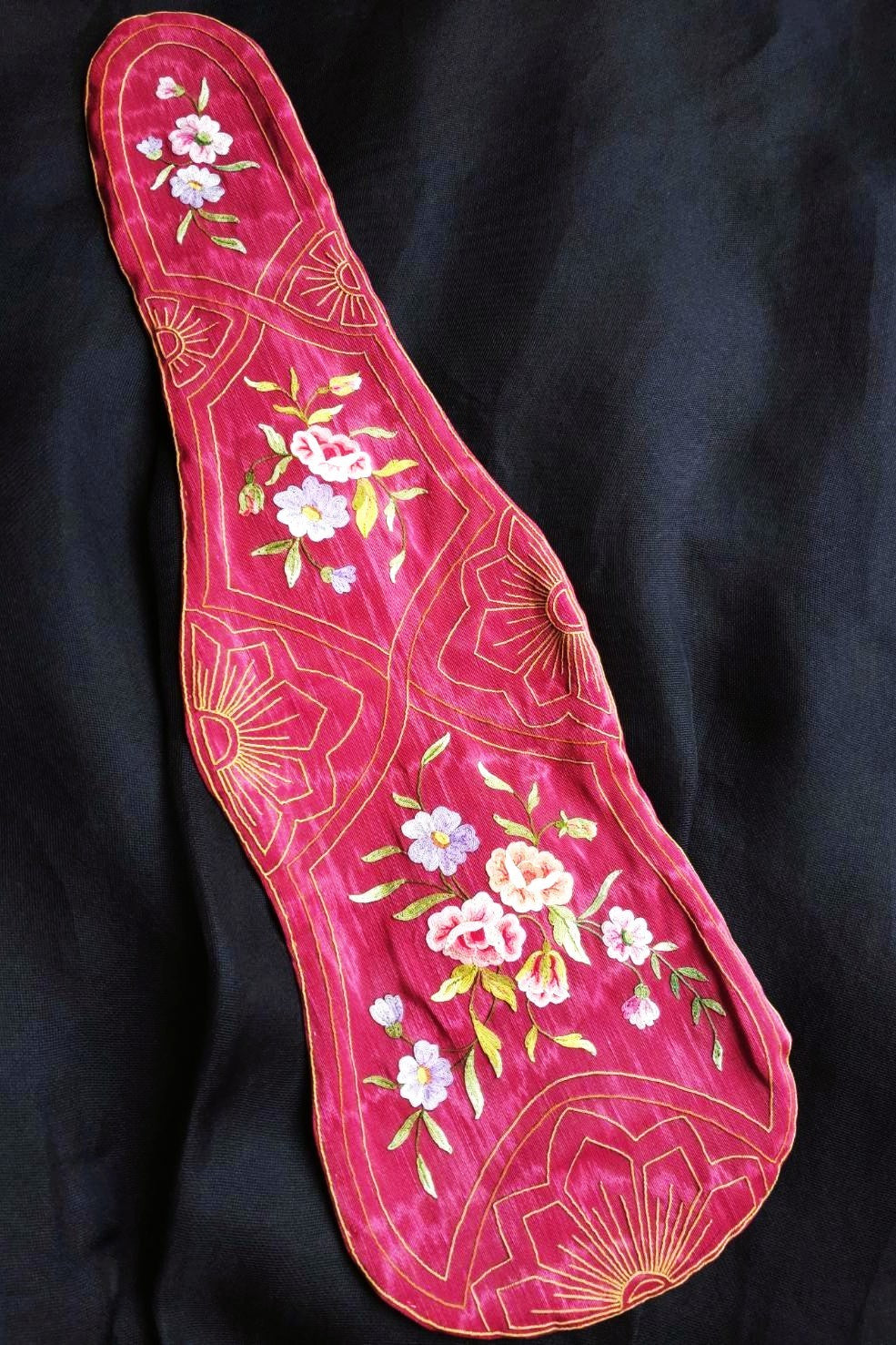 Rare 1890s–1900s French Hand Embroidered Silk Violin Protector