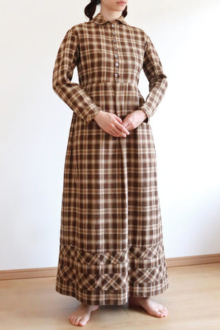 19th Victorian Brown Plaid Day Dress