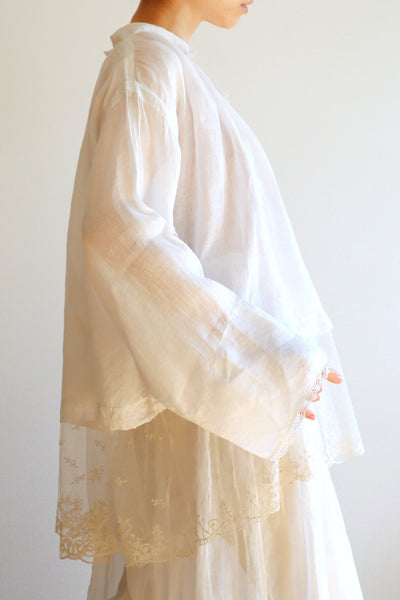 1900s Botanical Embroidery Lace Church Smock