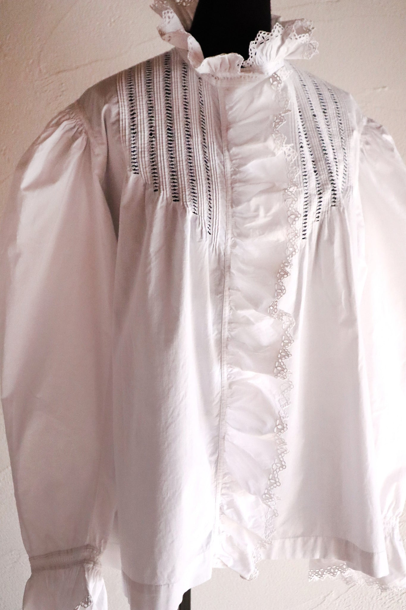 1900s French Hand-Embroidered White Blouse