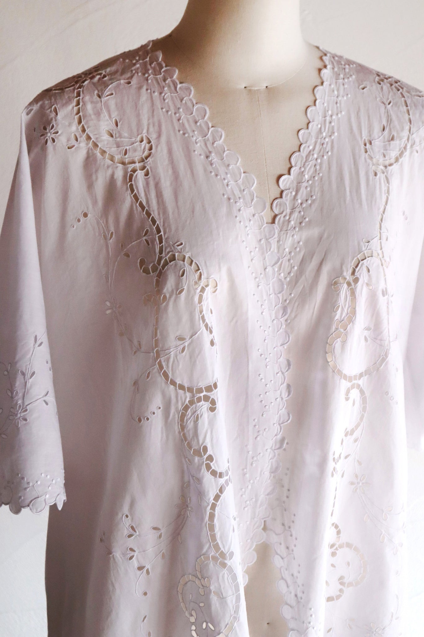 1920s French White Embroidery Bed Jacket