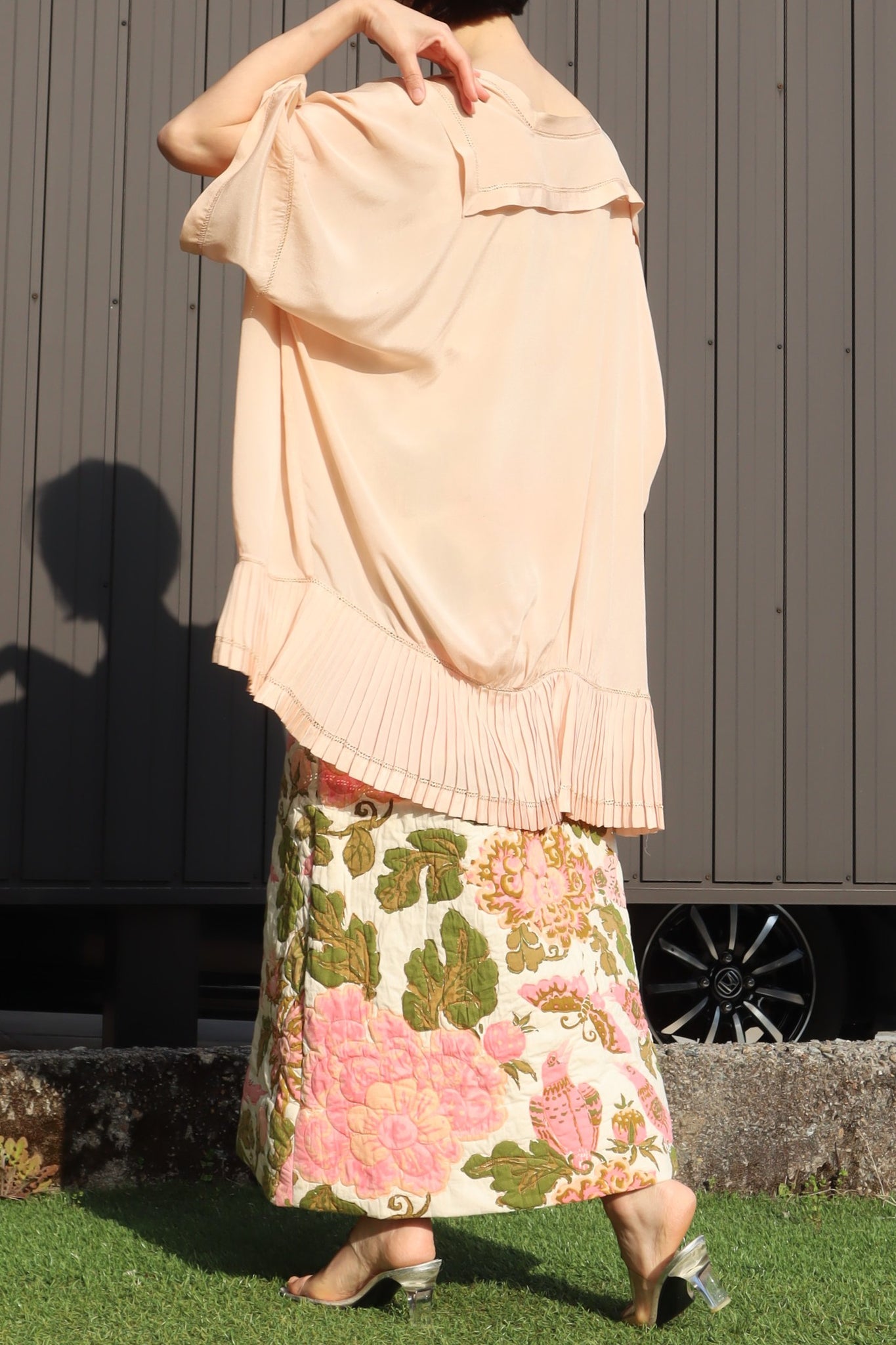 1900s Sailor Collar Pink Silk Bed Jacket