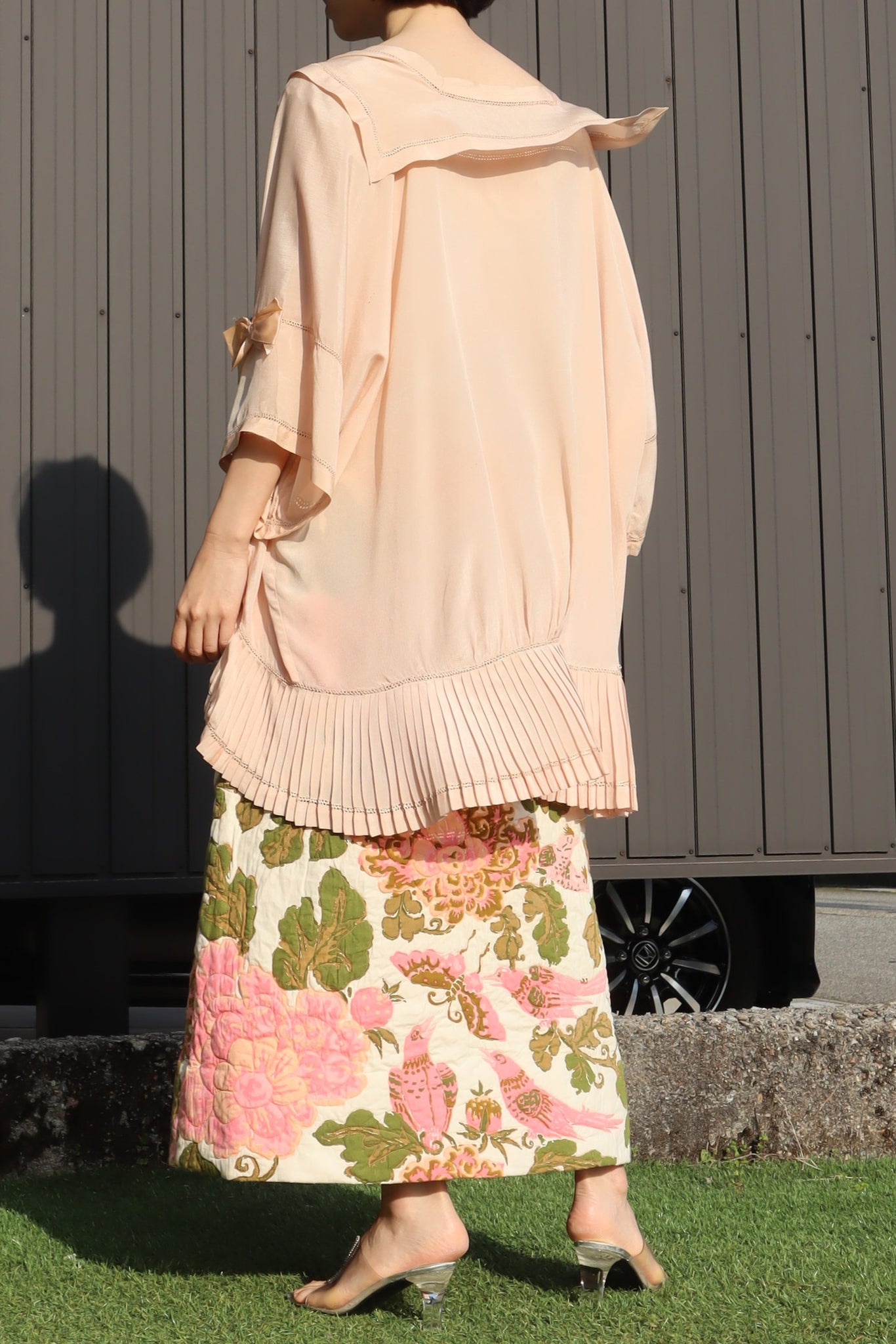 1900s Sailor Collar Pink Silk Bed Jacket