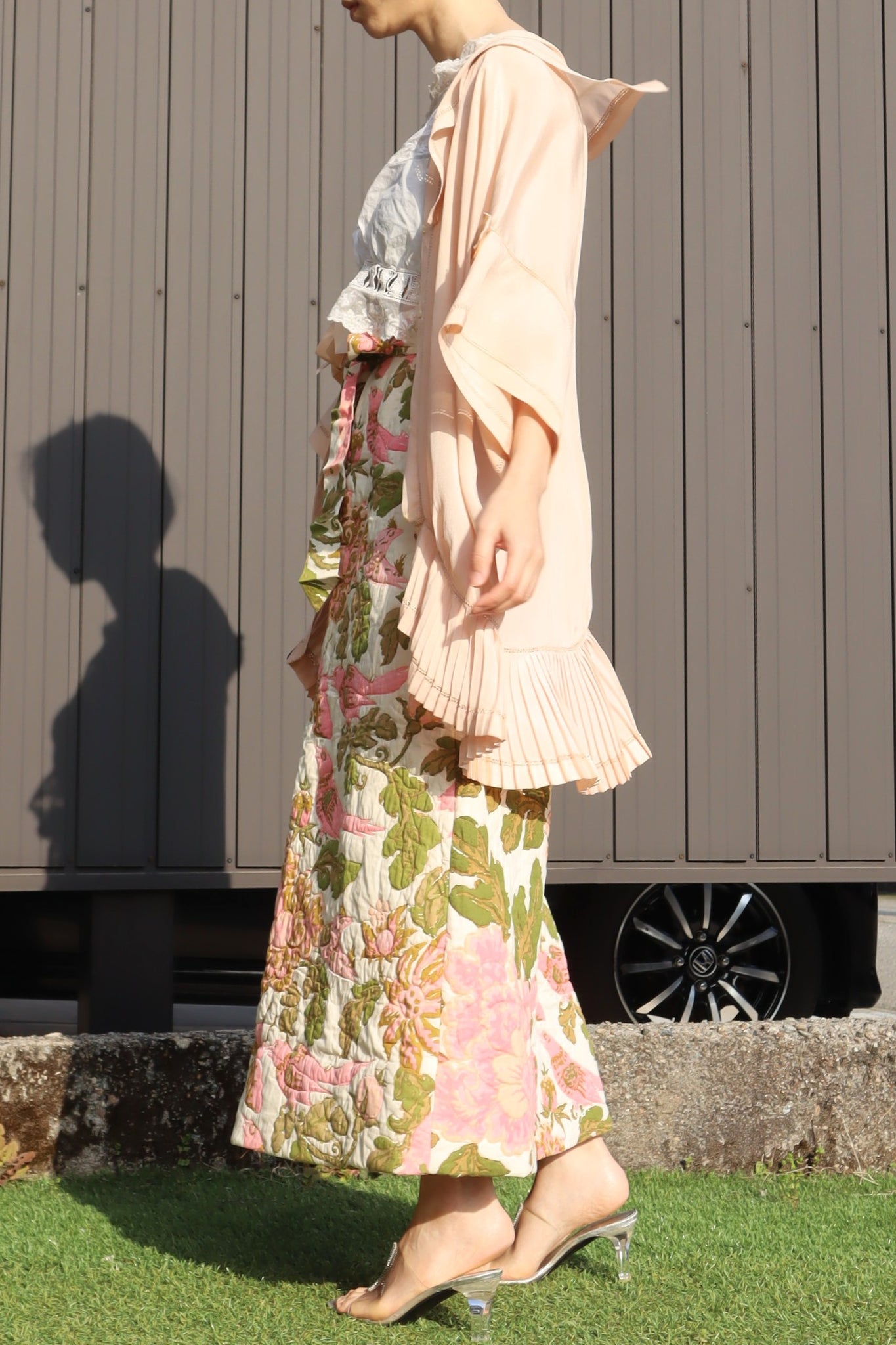 1900s Sailor Collar Pink Silk Bed Jacket