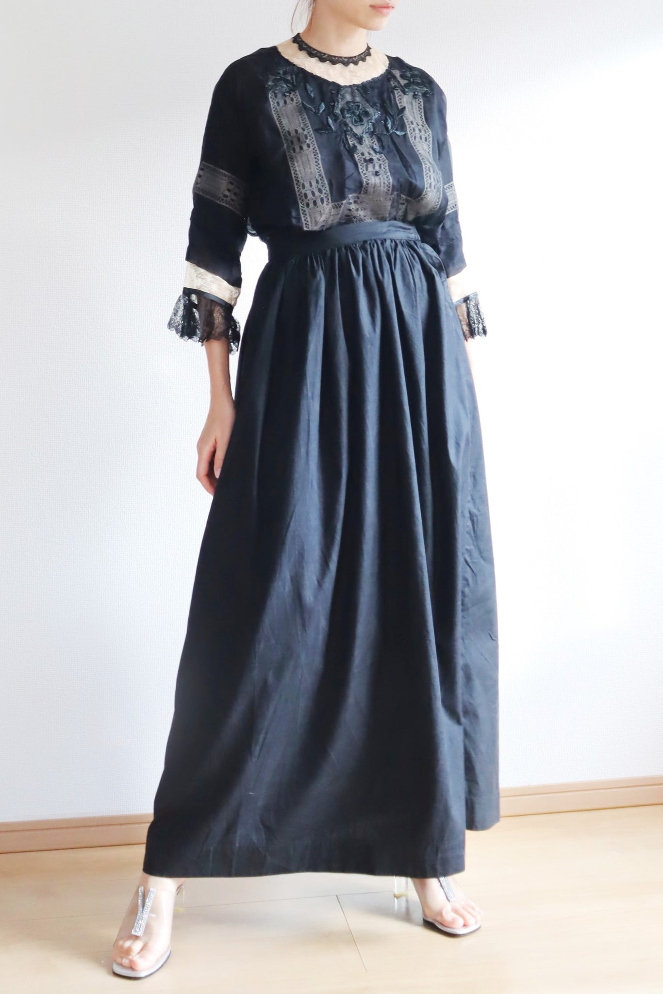 1900s Edwardian Black Cotton Petticoat Skirt