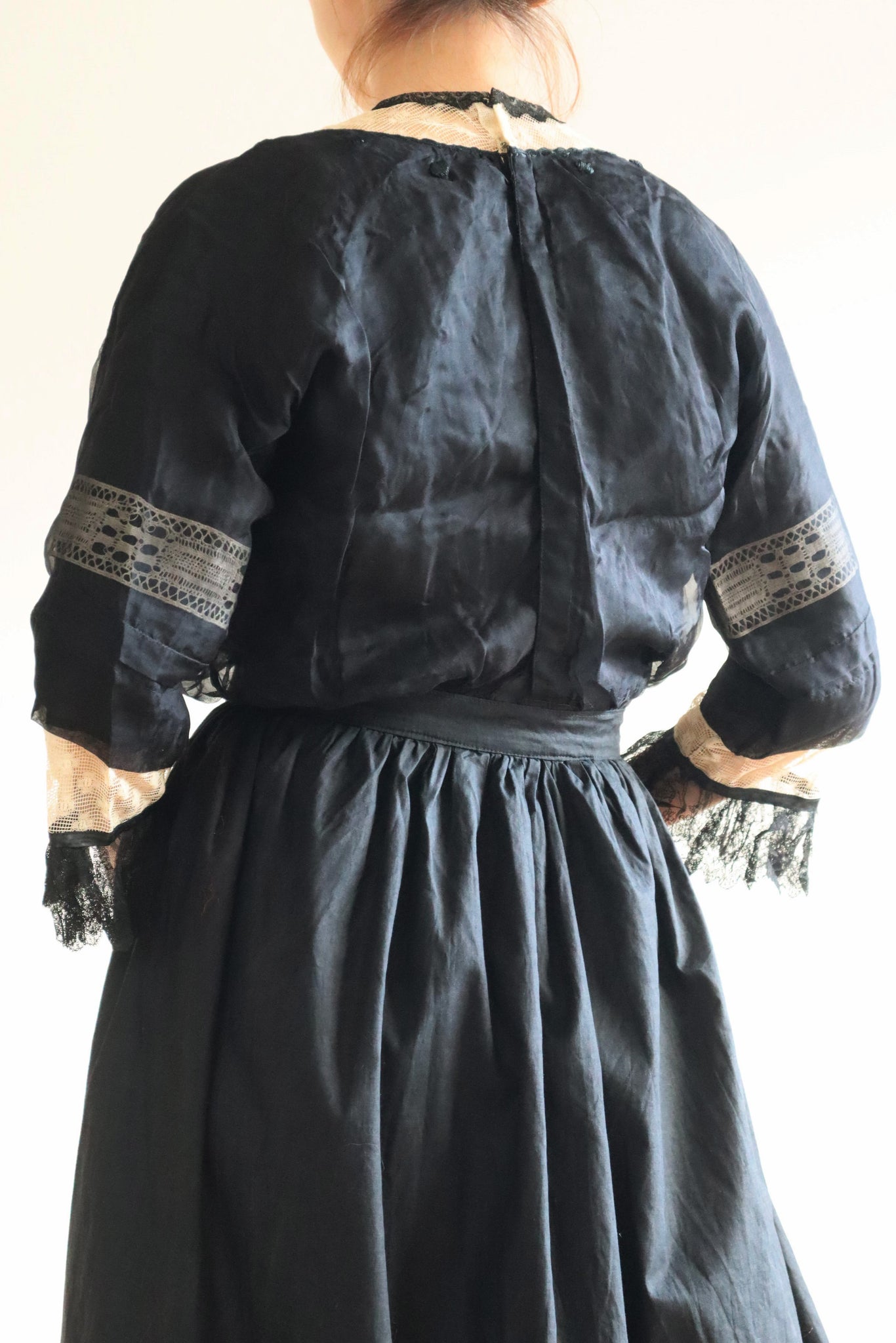 1900s Embroidered Black Silk Display Blouse