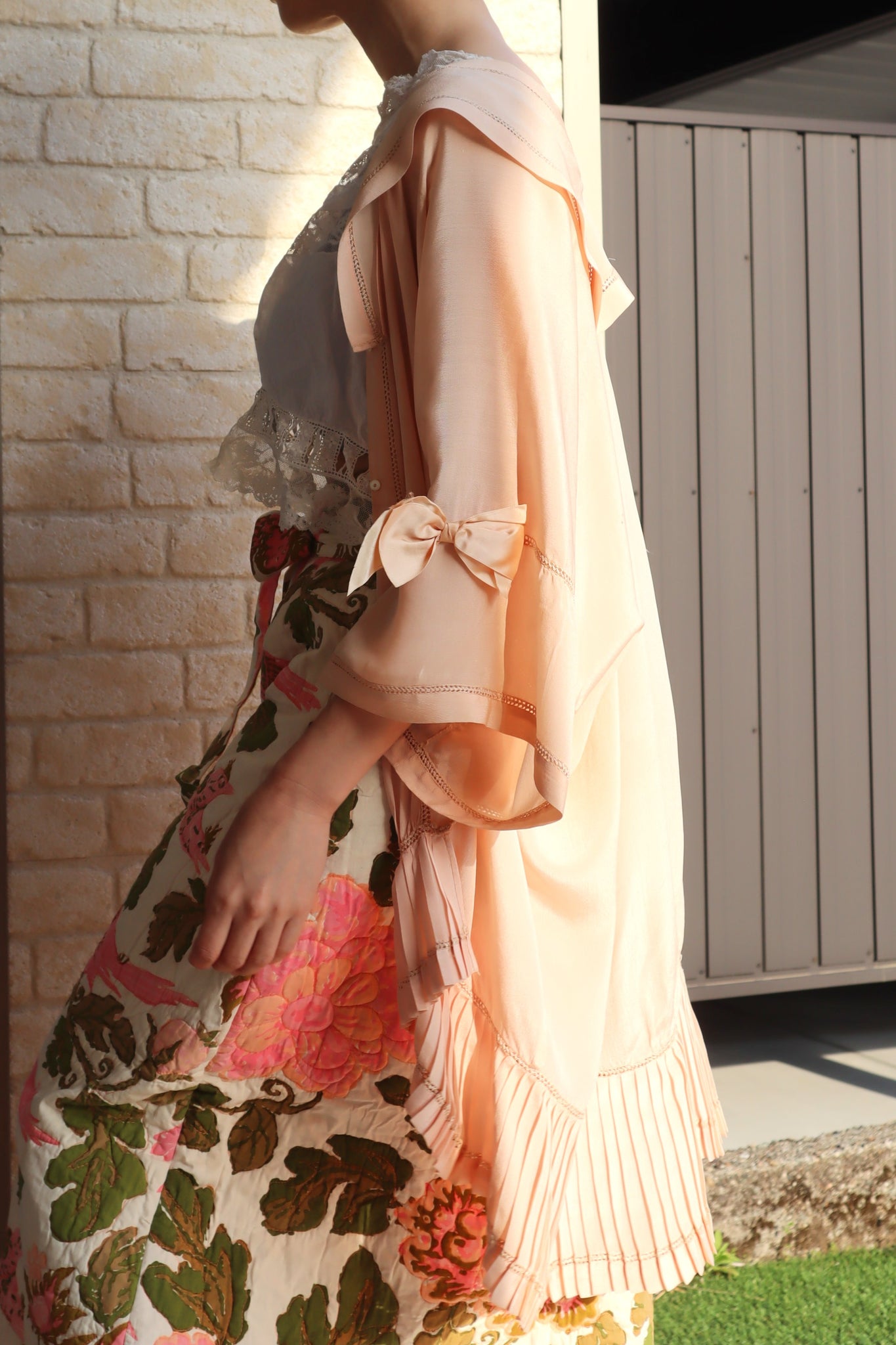 1900s Sailor Collar Pink Silk Bed Jacket