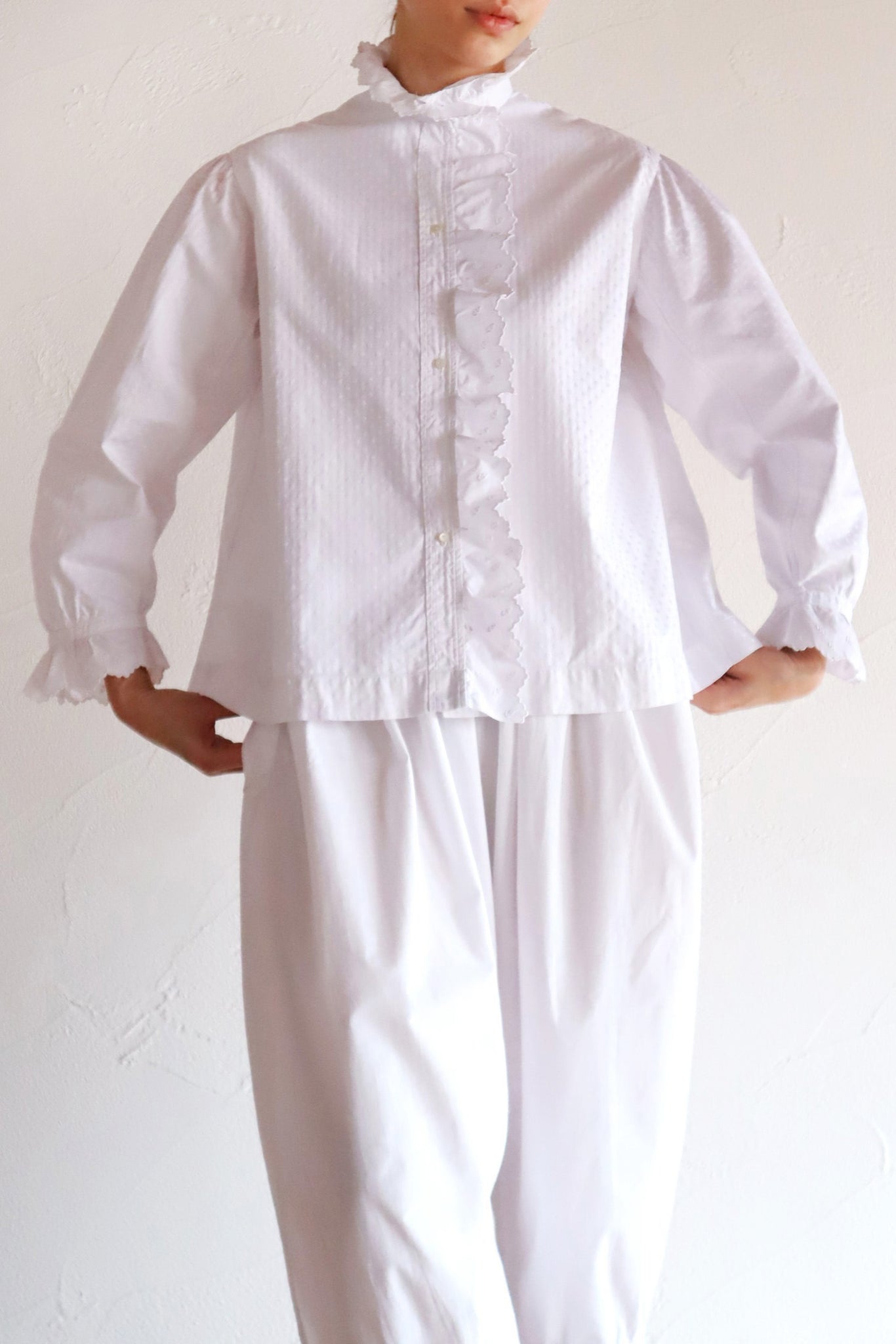 1910s–1920s French Hand-Embroidered Cotton Blouse