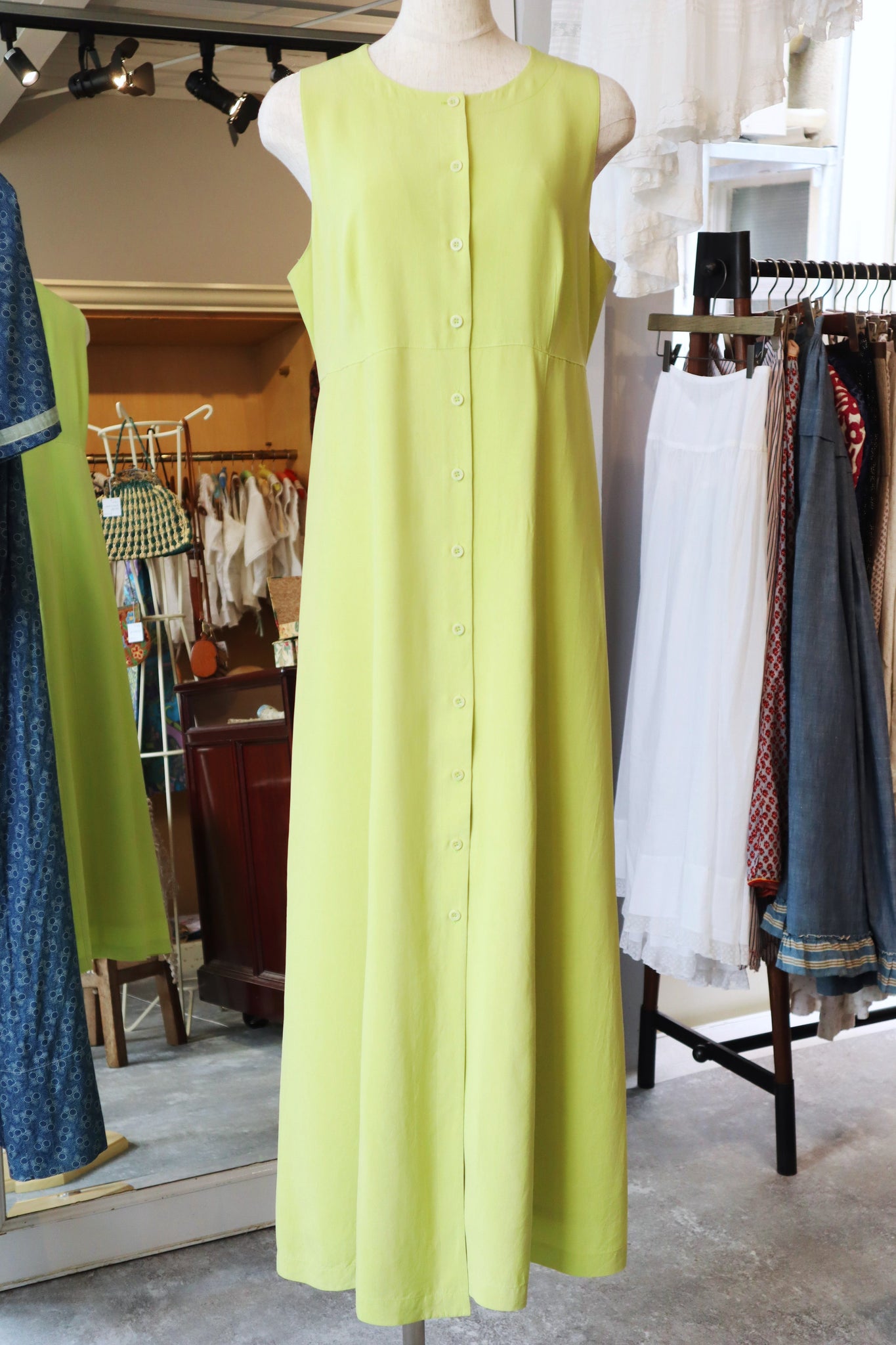 80s Lime Green Silk Dress