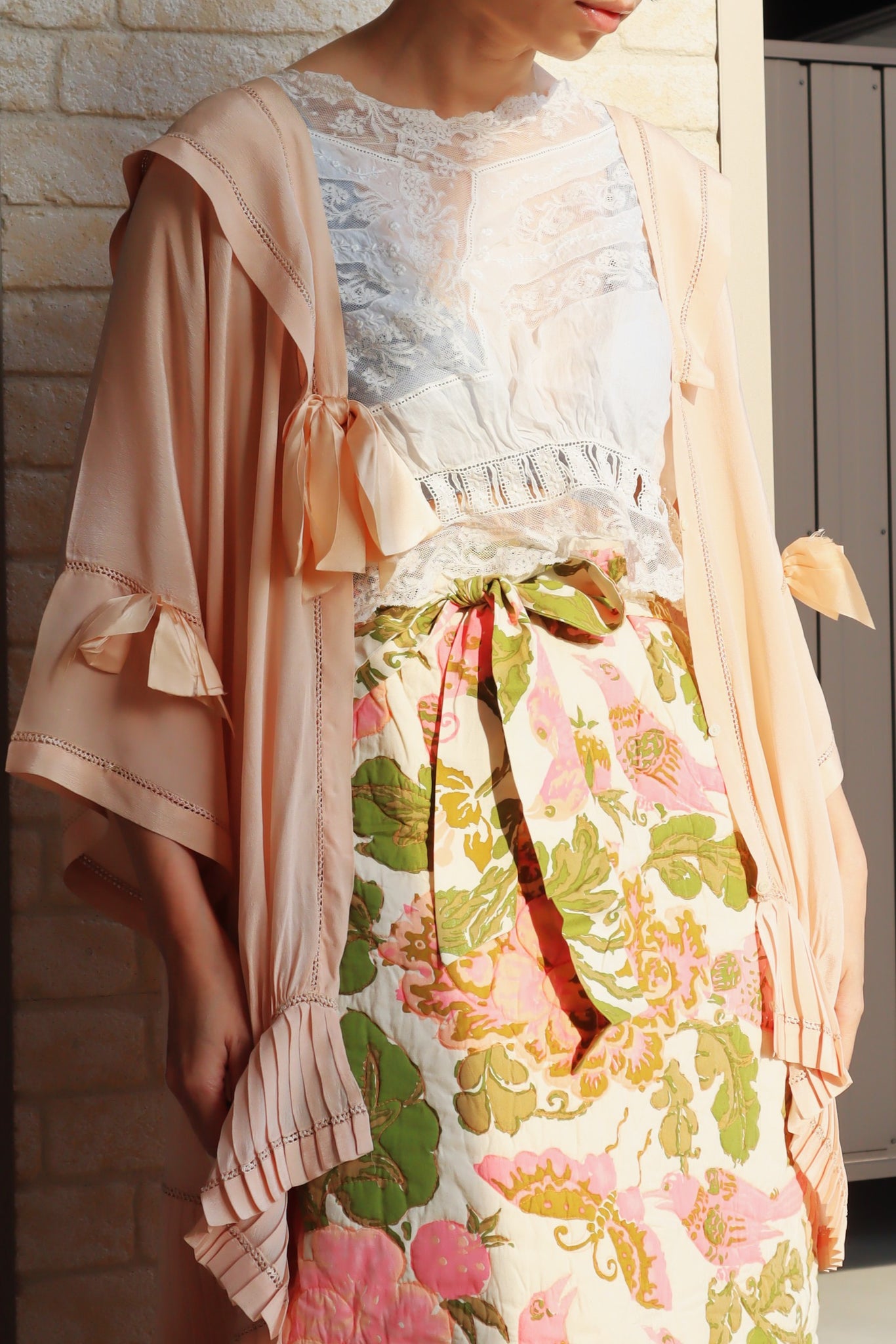 1900s Sailor Collar Pink Silk Bed Jacket