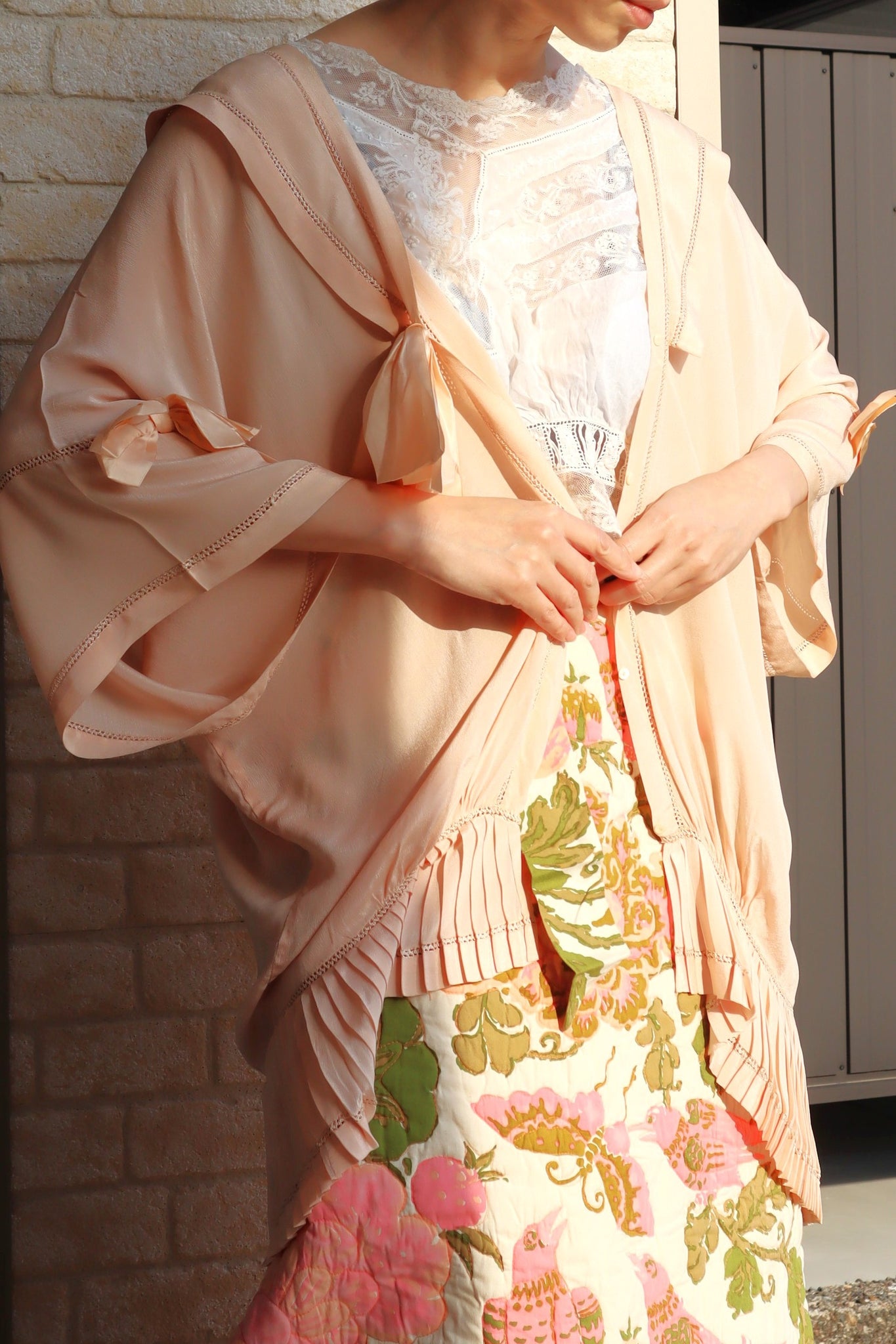 1900s Sailor Collar Pink Silk Bed Jacket