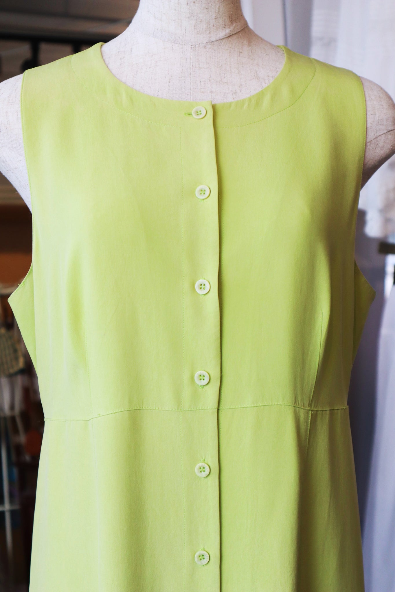 80s Lime Green Silk Dress