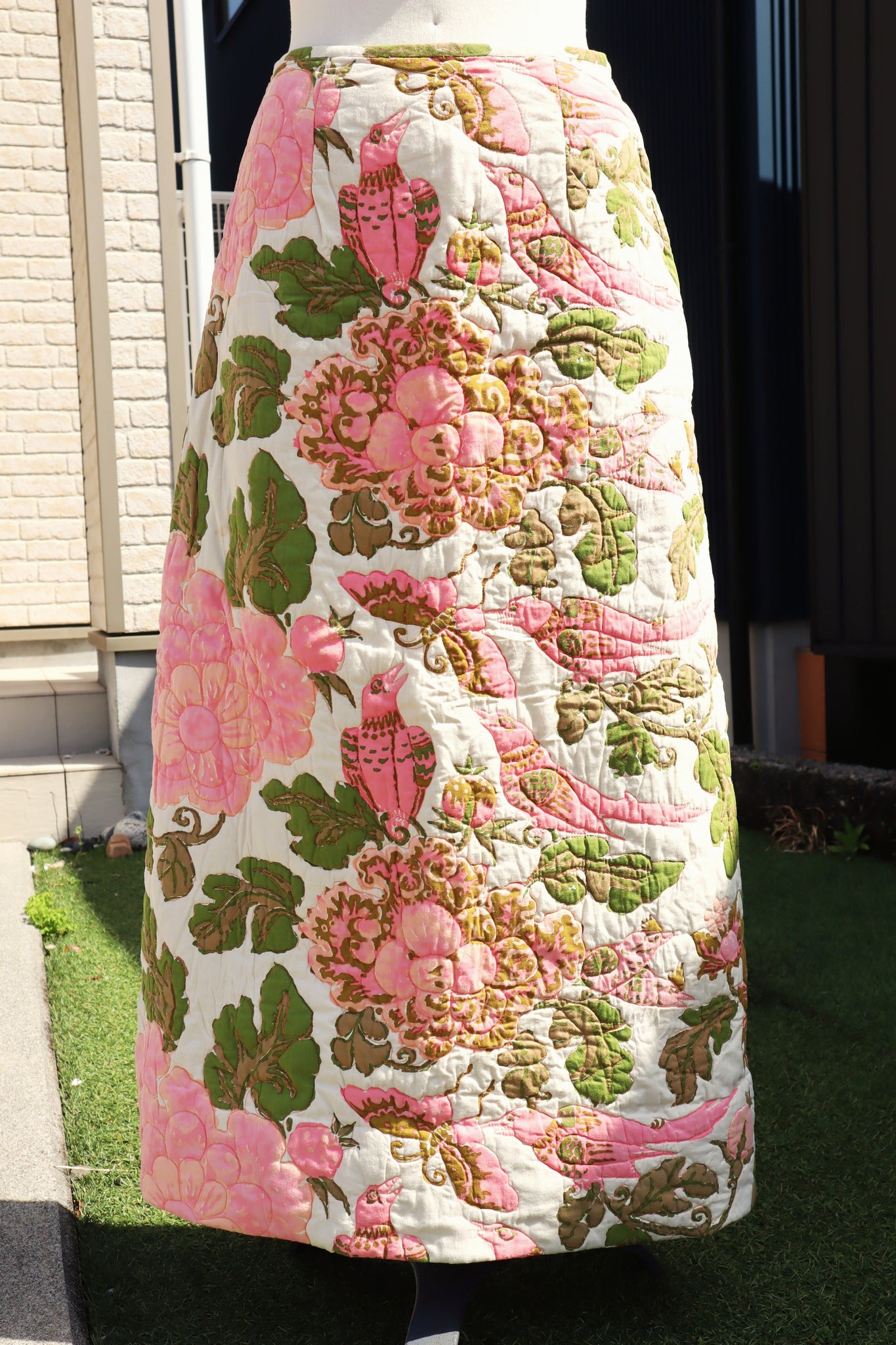 70s Pink Floral Quilted Skirt