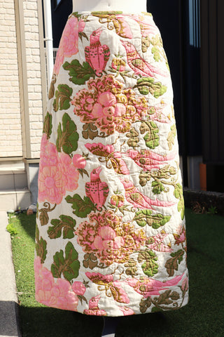 70s Pink Floral Quilted Skirt