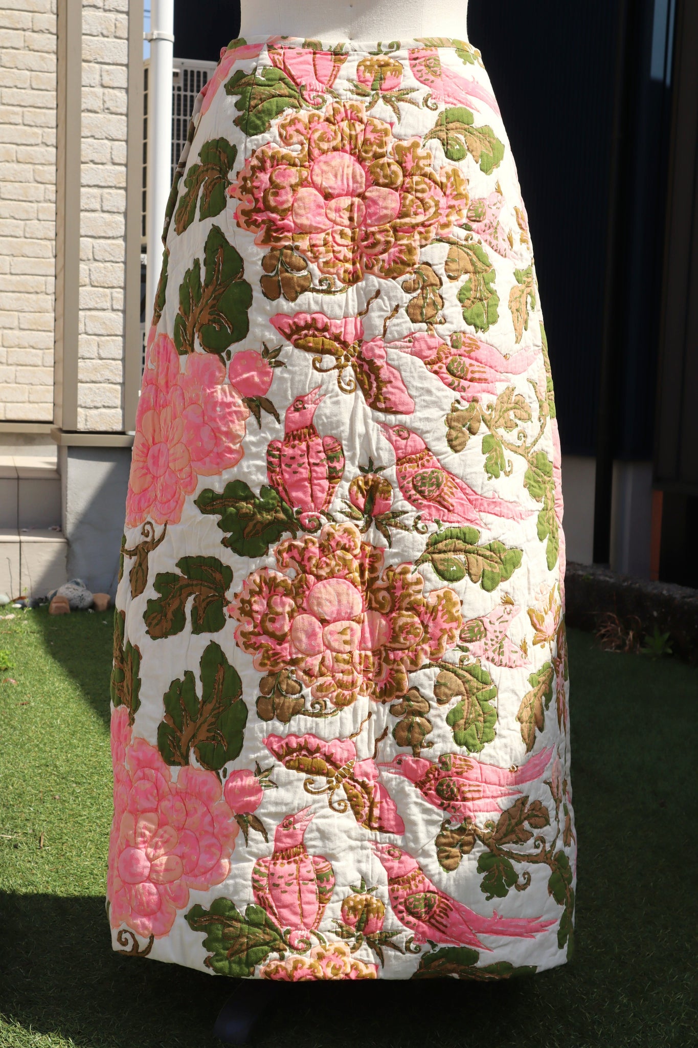 70s Pink Floral Quilted Skirt