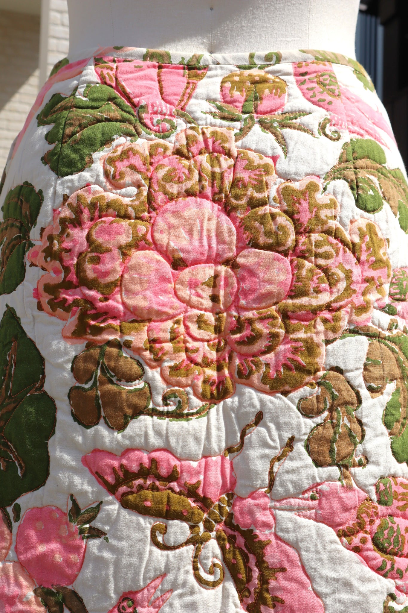 70s Pink Floral Quilted Skirt