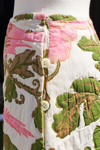 70s Pink Floral Quilted Skirt