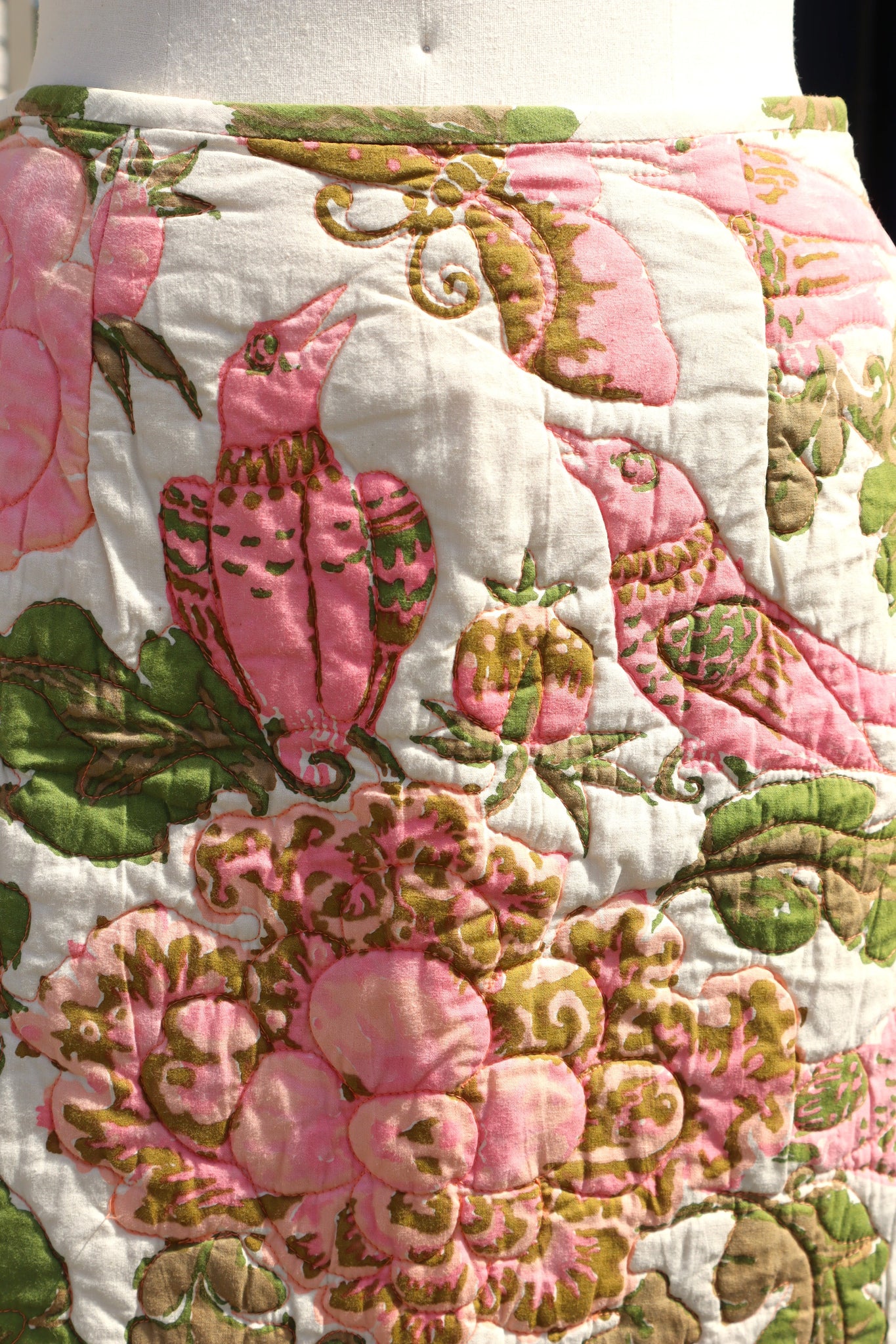 70s Pink Floral Quilted Skirt