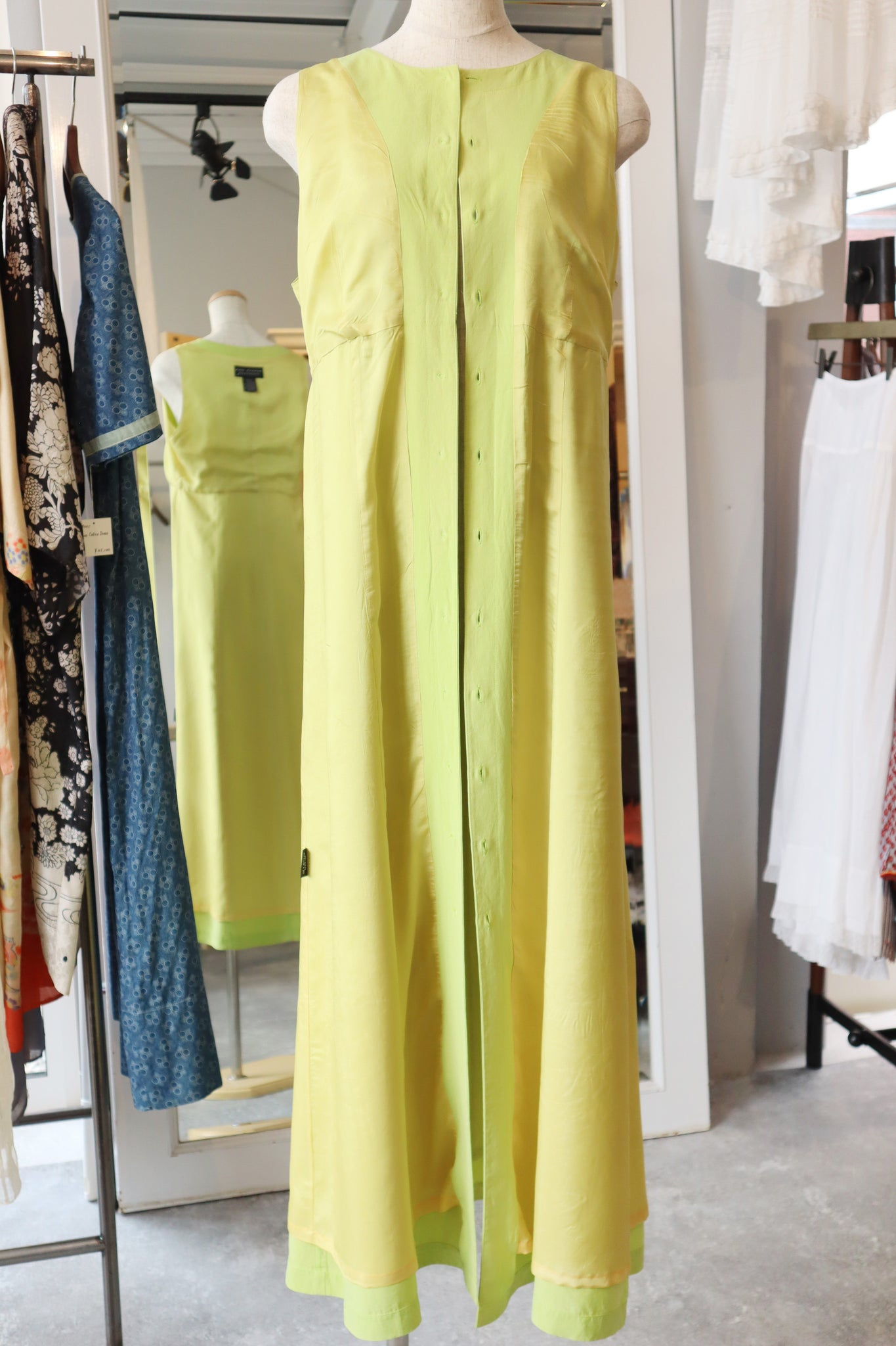 80s Lime Green Silk Dress