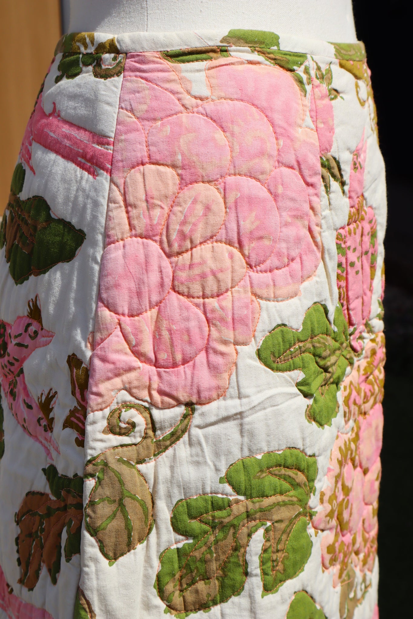 70s Pink Floral Quilted Skirt