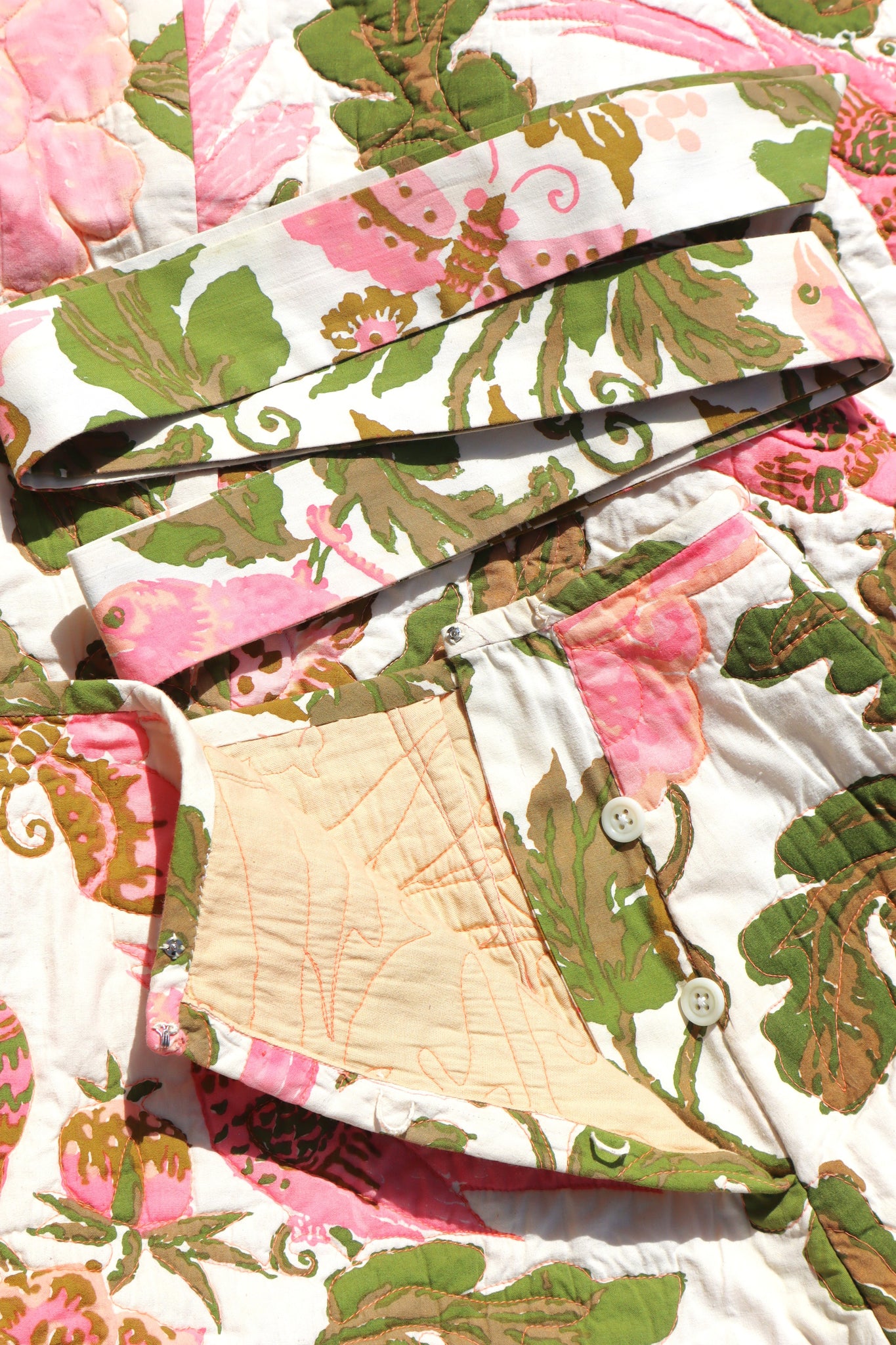 70s Pink Floral Quilted Skirt