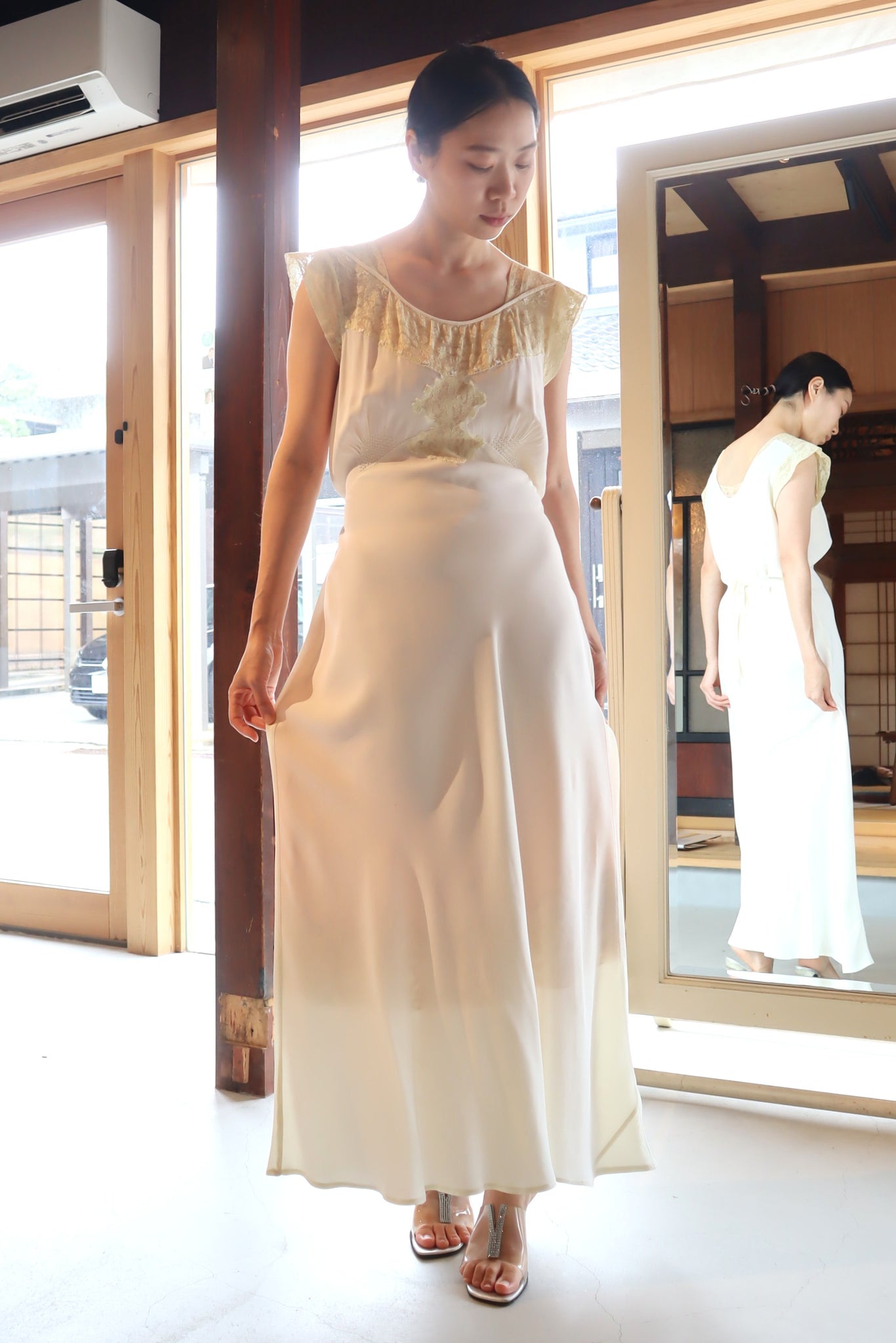 1930s Silk Crepe Lingerie Dress Size M~L