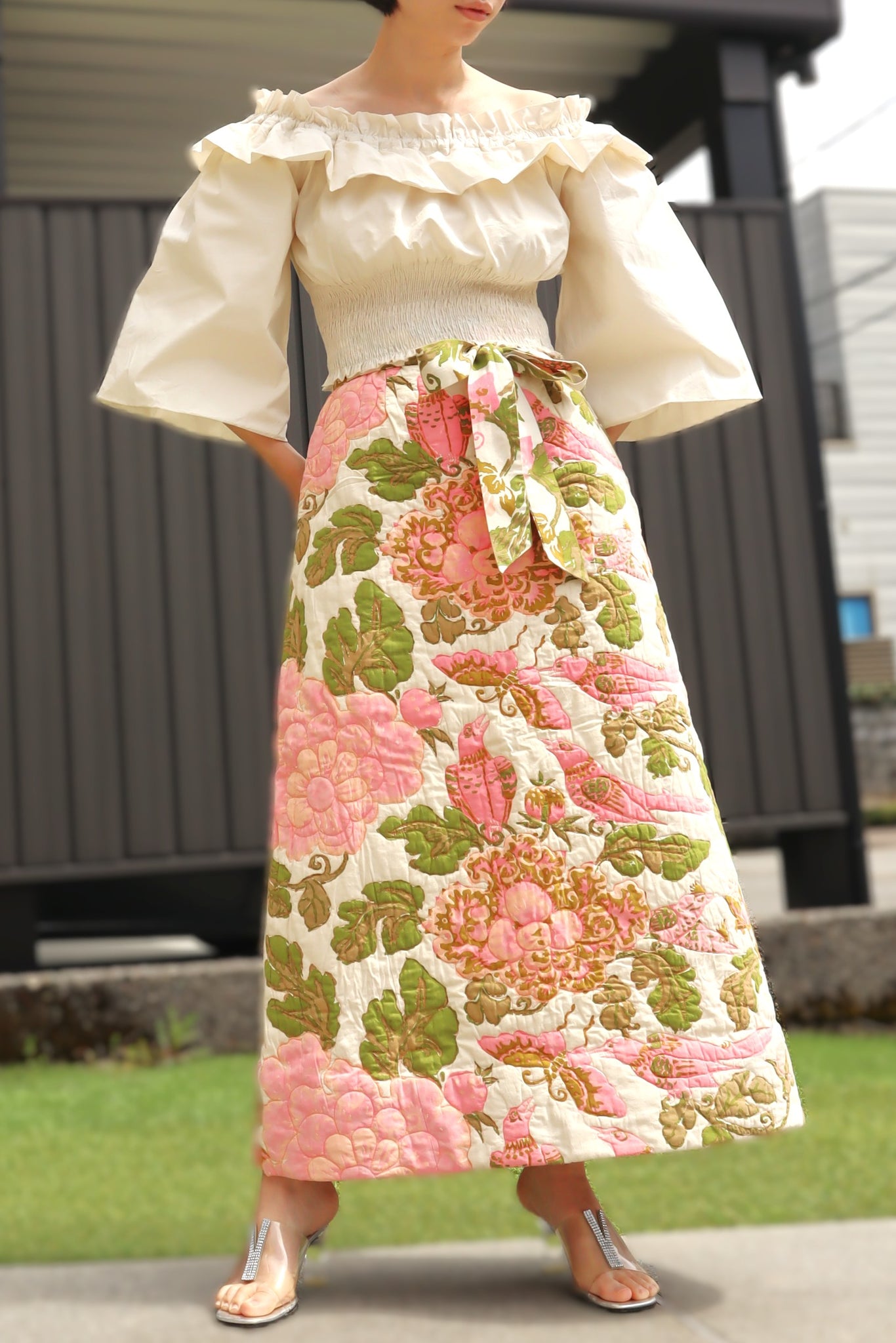 70s Pink Floral Quilted Skirt