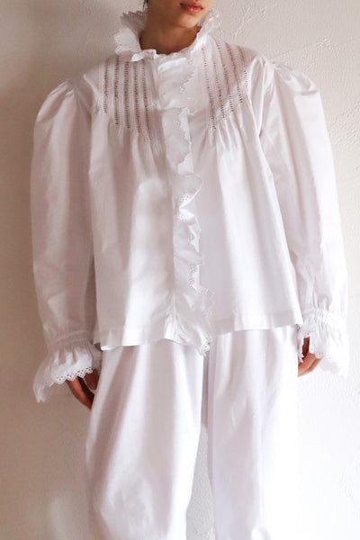 1900s French Hand-Embroidered White Blouse